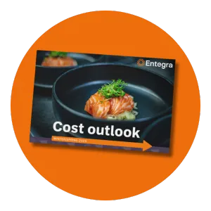 Entegra Cost Outlook report cover on orange circle background.