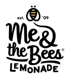 Me and the bees lemonade logo with a striped black and yellow bee image: a Black-owned F&B supplier of beverages.