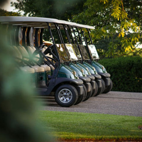 a row of golf carts